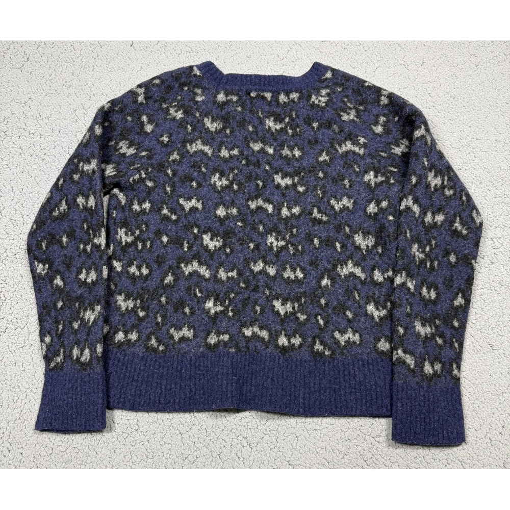 Athleta Sweater Womens Small Petite Blue Hawthorn Crew Merino Wool Leopard - Picture 7 of 7